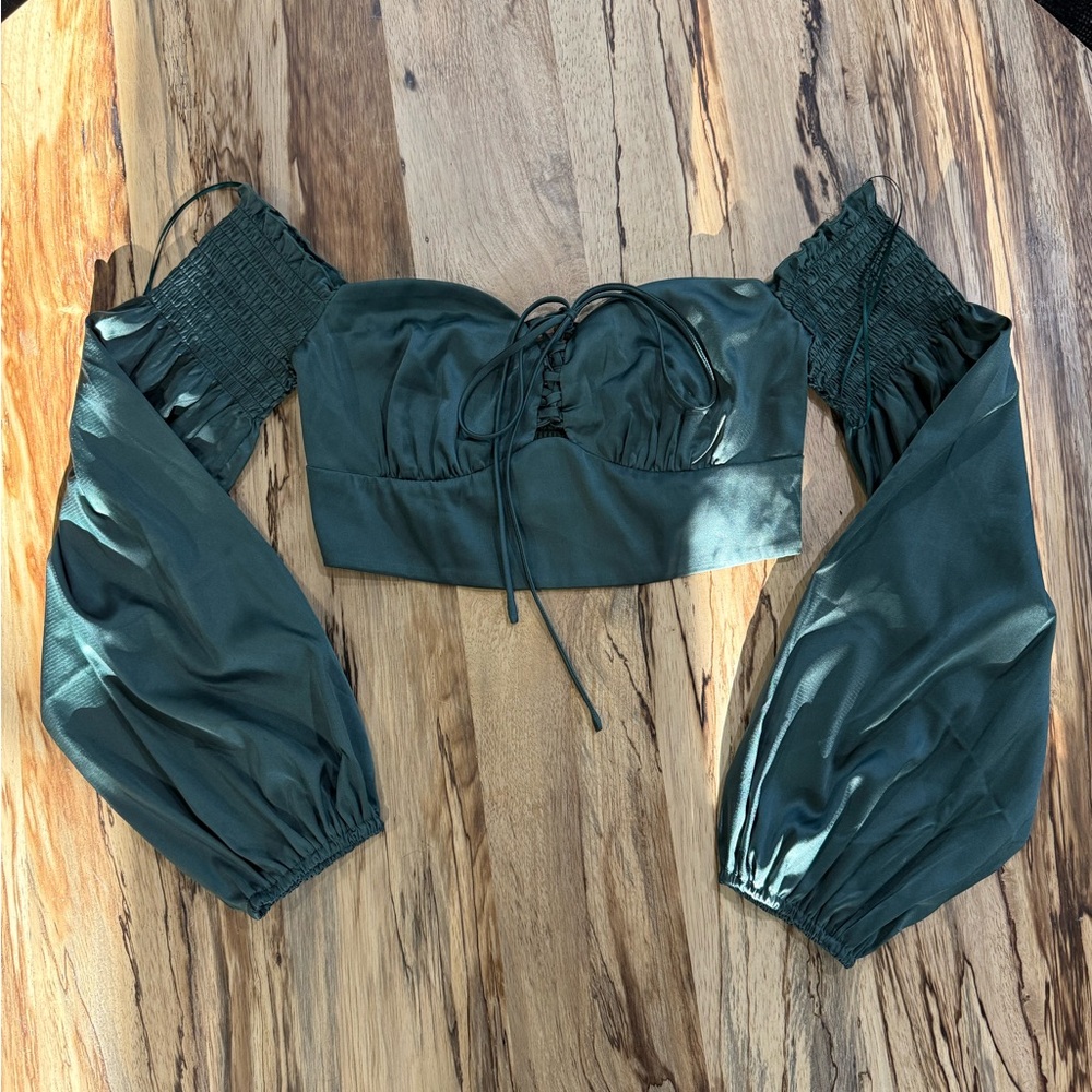 Forest green satin top